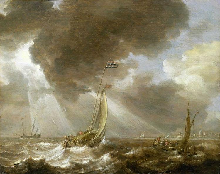 Bonaventura Peeters Dutch Ferry Boats in a Fresh Breeze oil painting picture